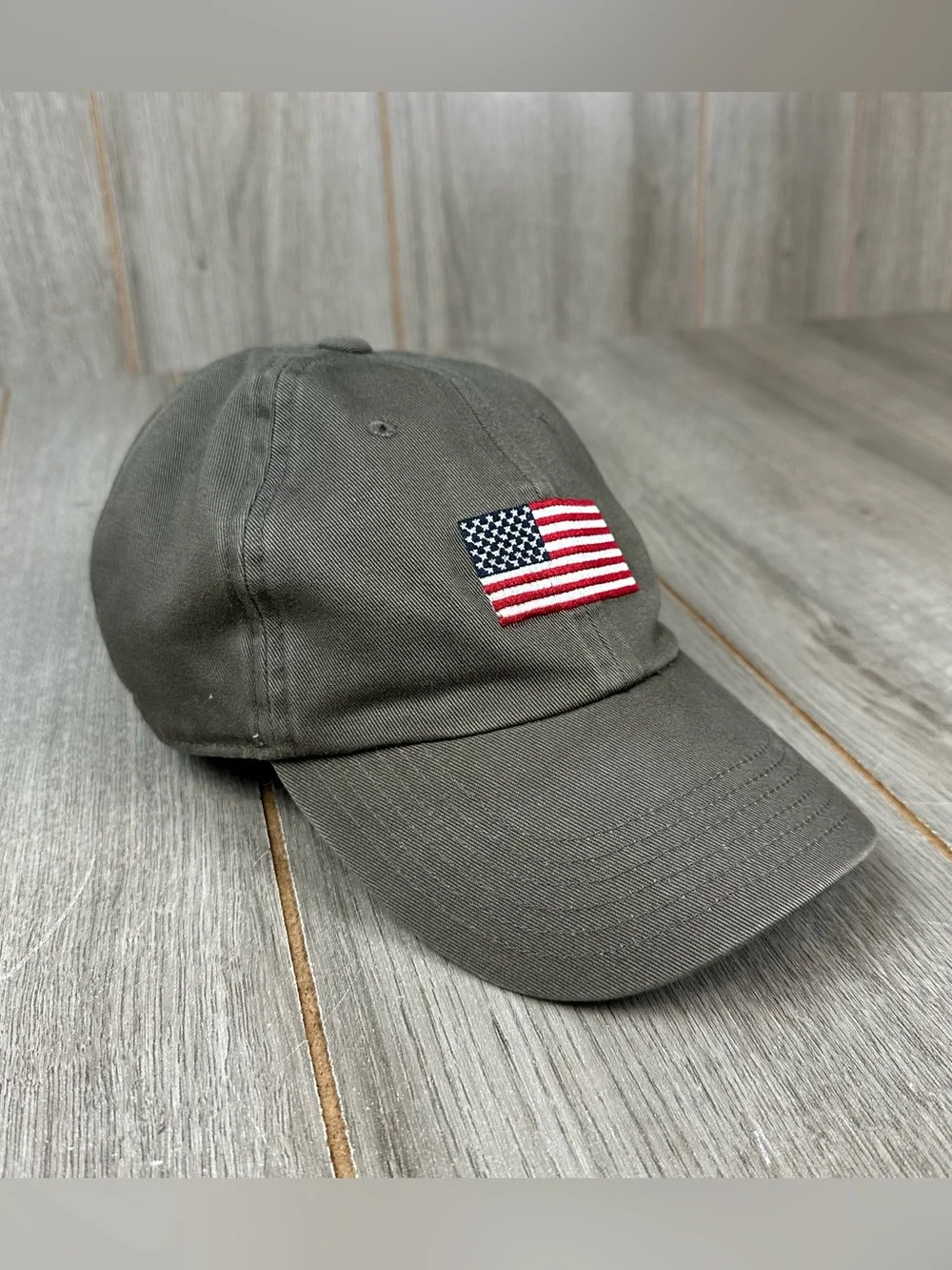 Vintage Y2K Banana Republic Hat American Flag Strap Back Gray 2003